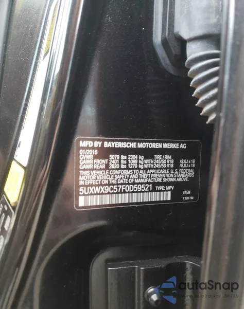 2015 BMW X3 xDrive28I z USA, uszkodzony, nr VIN 5UXWX9C57F0D59521